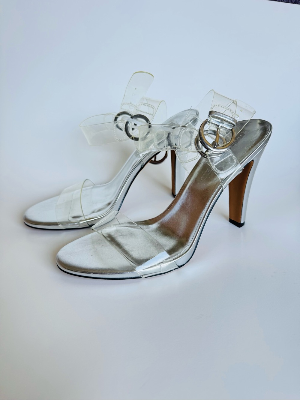 Karl Lagerfeld Clear PVC High Heel Sandals with Silver Footbed